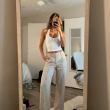 Vivienne | High-Waisted Wide-Leg Linen Trousers with Pleated Front