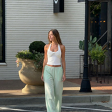 Georgia | Ribbed Linen Wide-Leg Trousers with Adjustable Drawstring Waist