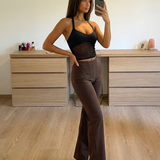 Beatrice | High-Waist Flared Wide-Leg Jersey Trousers with Front Seam