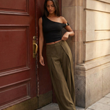 Madeline | Tailored Wide-Leg Trousers with High-Waist Wrap Pleat Design