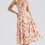 Margot | Pink Floral Lace-Up Side Split Midi Dress