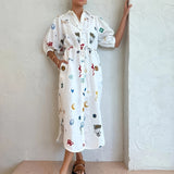 Clarisse | Floral Print Drawstring Blouse with Long Sleeves