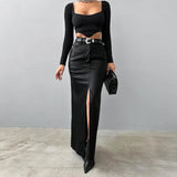 Violet | Maxi Skirt in Leather-Look Finish