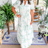 Elowen | Toile Maxi Dress with Smocked Waist and Tiered Skirt