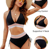 Velissea | High-Waist Halterneck Two-Piece Bikini Set with Crochet Stripes