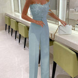 Ivy | Strapless Jumpsuit with Feather Detail and Wide Legs