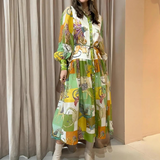 Junia | Vintage Print Maxi Dress with Polo Collar