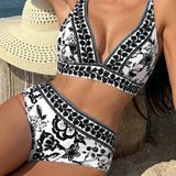 Elira | Floral High-Waist V-Neck Bikini