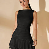 Lumielle | Sleeveless Mini Dress with Ruffles and Flared Skirt