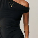 Altheira | Asymmetrical Mini Dress with Exposed Shoulder Detail