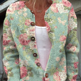 Florence | Women's Printed Knit Long Sleeve Cardigan with Button Front