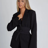 Vivienne | Tailored Long Blazer with Belt and Wide Lapels