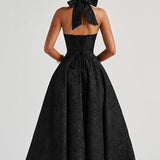 Evelyn | Sleeveless jacquard maxi dress with halter neckline