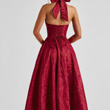 Evelyn | Sleeveless jacquard maxi dress with halter neckline