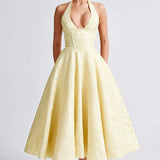 Evelyn | Sleeveless jacquard maxi dress with halter neckline