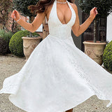 Evelyn | Sleeveless jacquard maxi dress with halter neckline