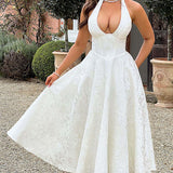Evelyn | Sleeveless jacquard maxi dress with halter neckline
