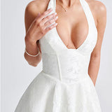 Evelyn | Sleeveless jacquard maxi dress with halter neckline