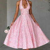 Evelyn | Sleeveless jacquard maxi dress with halter neckline
