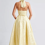 Evelyn | Sleeveless jacquard maxi dress with halter neckline