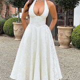 Evelyn | Sleeveless jacquard maxi dress with halter neckline