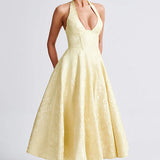 Evelyn | Sleeveless jacquard maxi dress with halter neckline