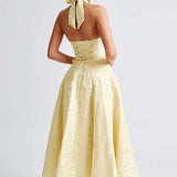 Evelyn | Sleeveless jacquard maxi dress with halter neckline