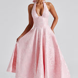 Evelyn | Sleeveless jacquard maxi dress with halter neckline