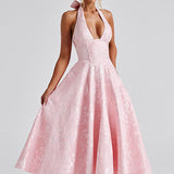 Evelyn | Sleeveless jacquard maxi dress with halter neckline
