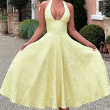 Evelyn | Sleeveless jacquard maxi dress with halter neckline