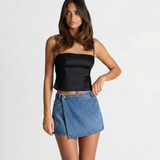 Lena | Denim Mini Skirt Blue Wrap Asymmetric Vintage Wash