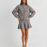 Annabelle | Cropped Brushed Knit Bomber & Mini Skirt Set
