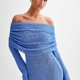Selora | Sheer Off-Shoulder Knitted Mini Dress