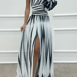 Delilah | One-shoulder maxi dress with subtle stripe detailing