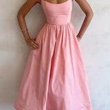 Arabella | U-Neck Midi Evening Dress with Flared Skirt