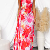 Velanique | One-Shoulder Pleated Floral Dress