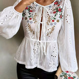 Genevieve | Floral Tie-Front Blouse with Elegant Fit