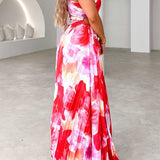 Velanique | One-Shoulder Pleated Floral Dress