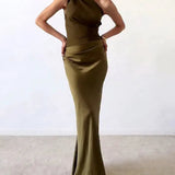 Noa | Chic One-Shoulder Pleated Maxi Dress for Formal Occasions