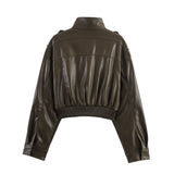 Arabella | Cropped Faux Leather Bomber Jacket