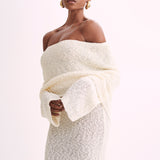 Evelyn | Off-Shoulder Bouclé Maxi Dress