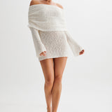 Saffron | Sheer Off-Shoulder Knitted Mini Dress