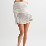 Selora | Sheer Off-Shoulder Knitted Mini Dress
