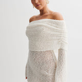 Selora | Sheer Off-Shoulder Knitted Mini Dress