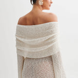 Saffron | Sheer Off-Shoulder Knitted Mini Dress