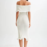 Celeste | Off-Shoulder Textured Knit Midi Dress