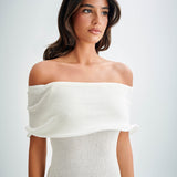 Celeste | Off-Shoulder Textured Knit Midi Dress