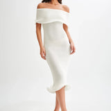 Celeste | Off-Shoulder Textured Knit Midi Dress