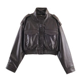 Arabella | Cropped Faux Leather Bomber Jacket