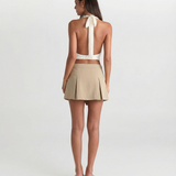 Cleo | Cargo Shorts Beige Mini Pleated High Waisted Belted